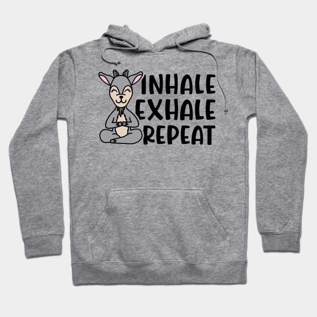 Inhale Exhale Repeat Gas Goat Yoga Fitness Funny Hoodie by GlimmerDesigns